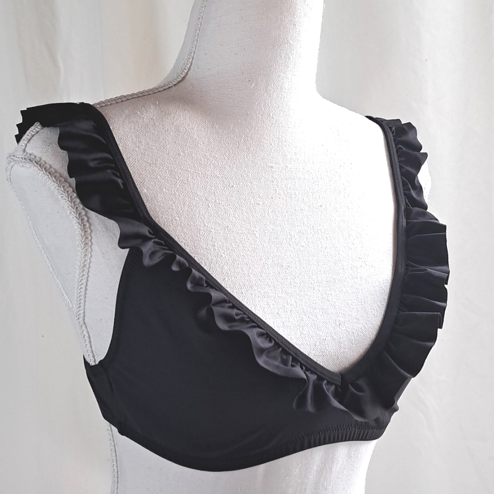 J Crew ruffle deep v bikini swim top szS black